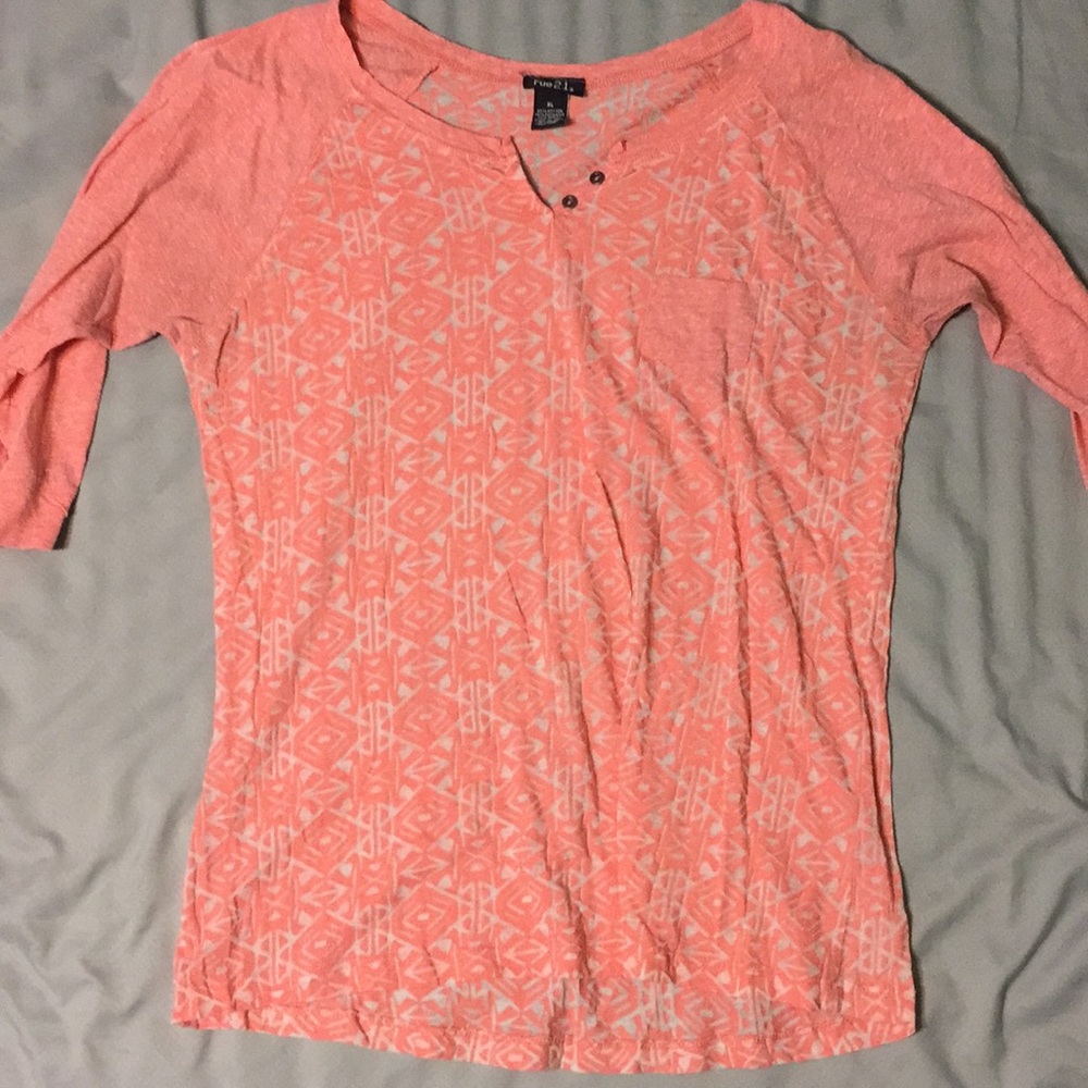 Peach Baseball tee cut t-shirt with Aztec pattern